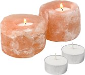 BluMerce® Himalaya zoutsteen - Waxinelichthouder - Theelicht - 2 stuks - Inclusief 2 waxinelichtjes