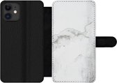 Bookcase Geschikt voor iPhone 12 Pro Max telefoonhoesje - Beton print - Grijs - Wit - Met vakjes - Wallet case met magneetsluiting