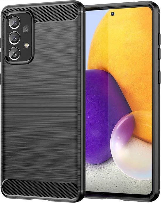 Samsung Galaxy A73 Hoesje - MobyDefend TPU Gelcase - Geborsteld Metaal + Carbonlook - Zwart - GSM Hoesje - Telefoonhoesje Geschikt Voor Samsung Galaxy A73