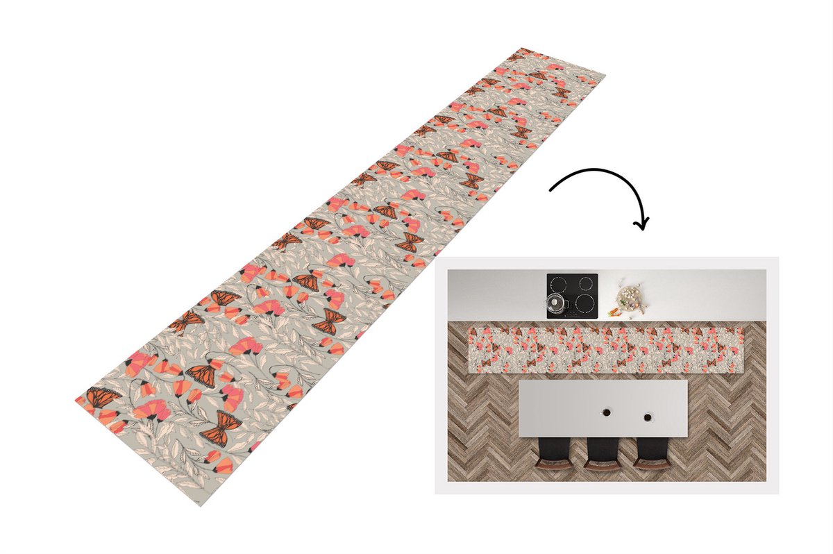 KitchenYeah Keukenloper - Keukenmat - Vlinders - Patronen - Bloemen - Dieren - 360x60 cm - Keuken vloerkleed Multicolor