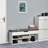 Schoenenbank - Houten - Schoenenopbergkast - Bank - met Organizer Unit - Wit