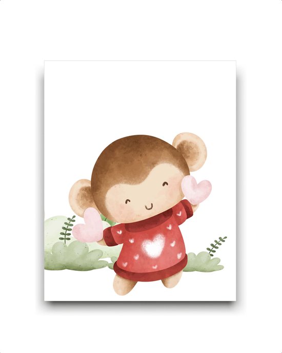 Schilderij Liefde Aapje Monkey - harte / liefde geven / Jungle / Safari
