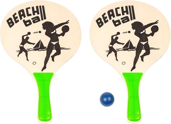 Summertime Beachball set - groen - hout - Rackets/batjes en bal ...