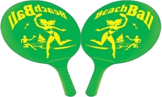 Foto: Kunststof beachball set groen strand balletjes rackets batjes en bal tennis ballenspel