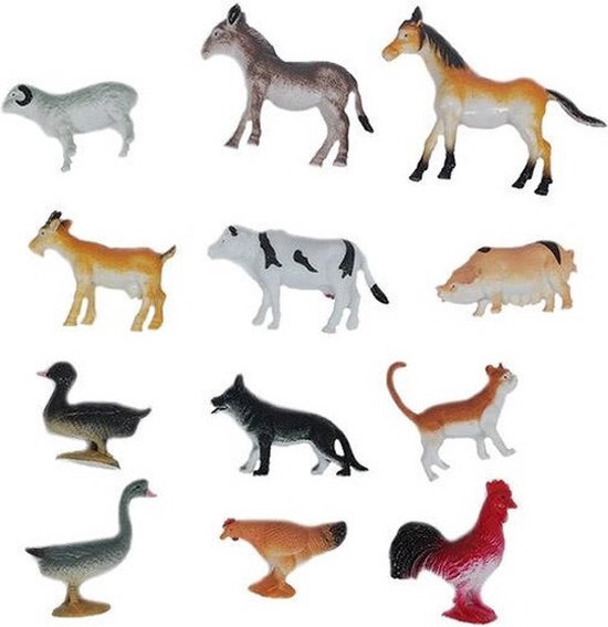 12x Kunststof Speelgoed Boerderij Dieren 5 Cm Speelgoed Dieren 