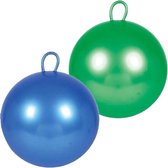 2x stuks skippyballen voor kinderen groen/blauw 70 cm - Zomer buiten speelgoed