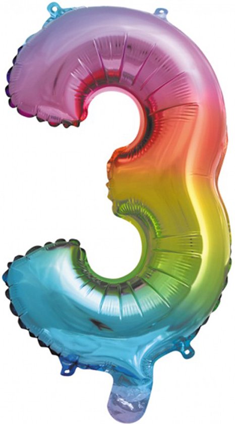 Folieballon cijfer 3 - Cijfer ballon - Ballon - Ballonnen - Verjaardag - Kinderfeestje - Jubileum - Rainbow - Regenboog - Folie - multicolor