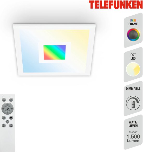 Telefunken CENTERLIGHT - LED Paneel - 319006TF - CCT- kleurtemperatuur regeling - incl. afstandsbediening - RGB Centerlight - traploos dimbaar via afstandsbediening - memory functie - IP20 - 25.000 uur - 29,5 x 29,5 x 5,5 cm