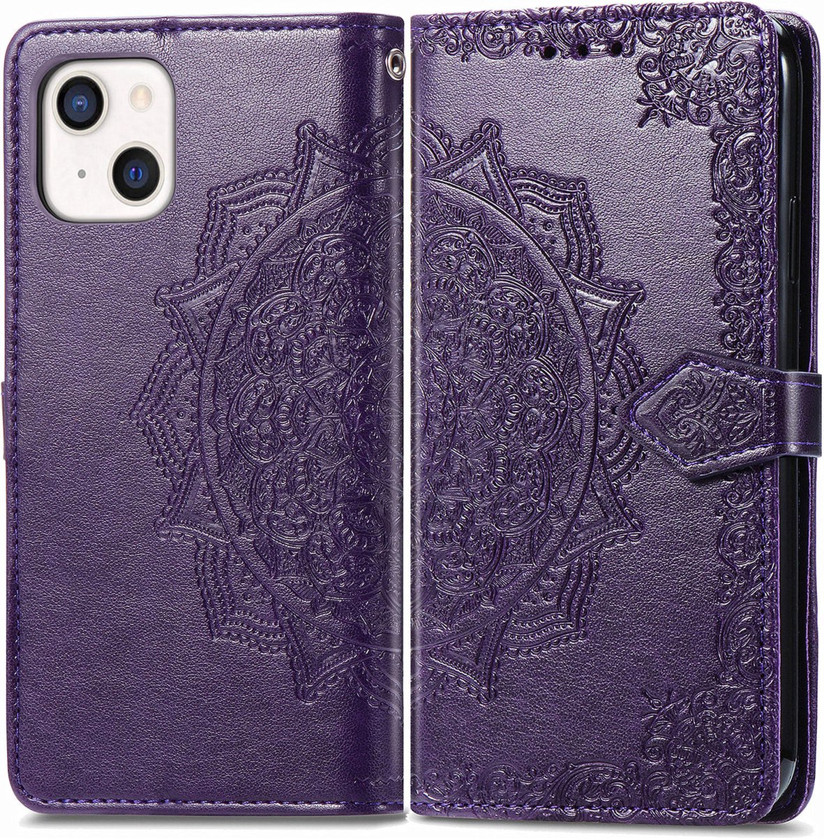 Bookcase geschikt voor Apple iPhone 13 - Paars - Bloemen - Portemonnee Hoesje