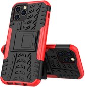 Peachy Shockproof kunststof en schokabsorberend TPU hoesje voor iPhone 12 en iPhone 12 Pro - zwart met rood