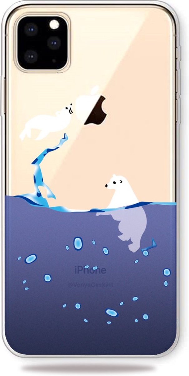 Peachy Zee Water Blauw Druppels IJsbeer Zeehond Hoesje geschikt voor iPhone 11 Pro TPU case - Doorzichtig
