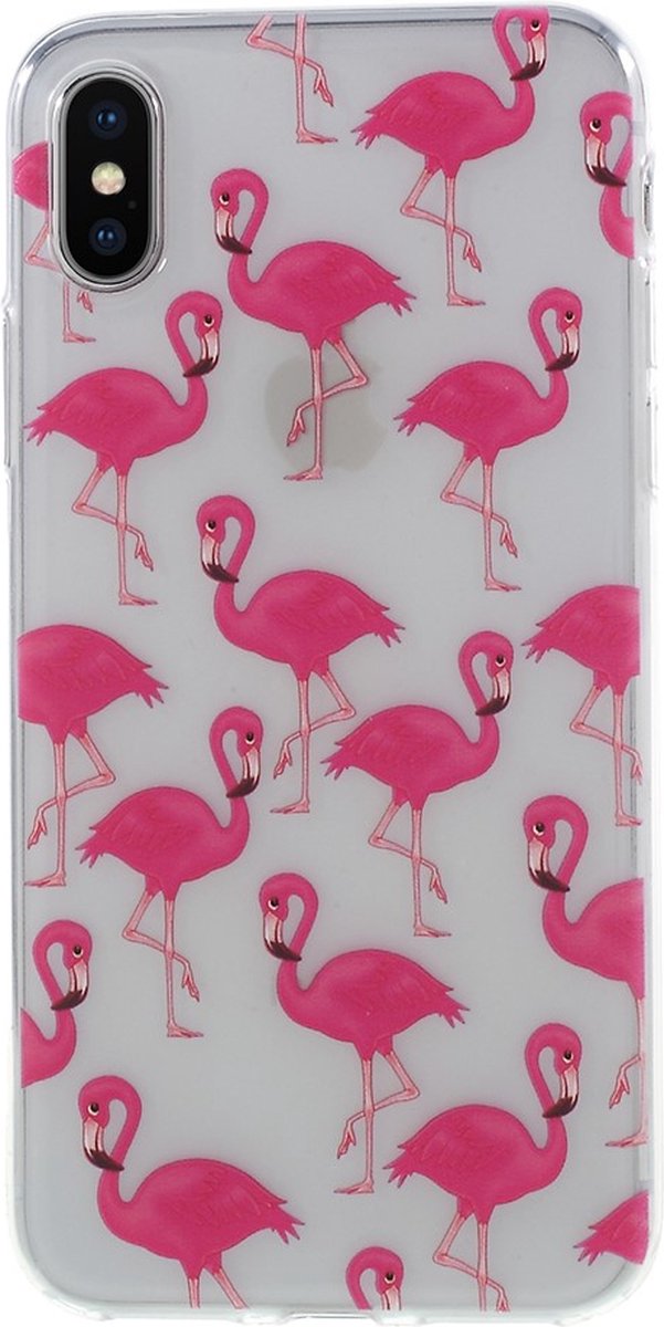 Peachy Roze flamingo`s TPU case geschikt voor iPhone X XS hoesje - Transparant