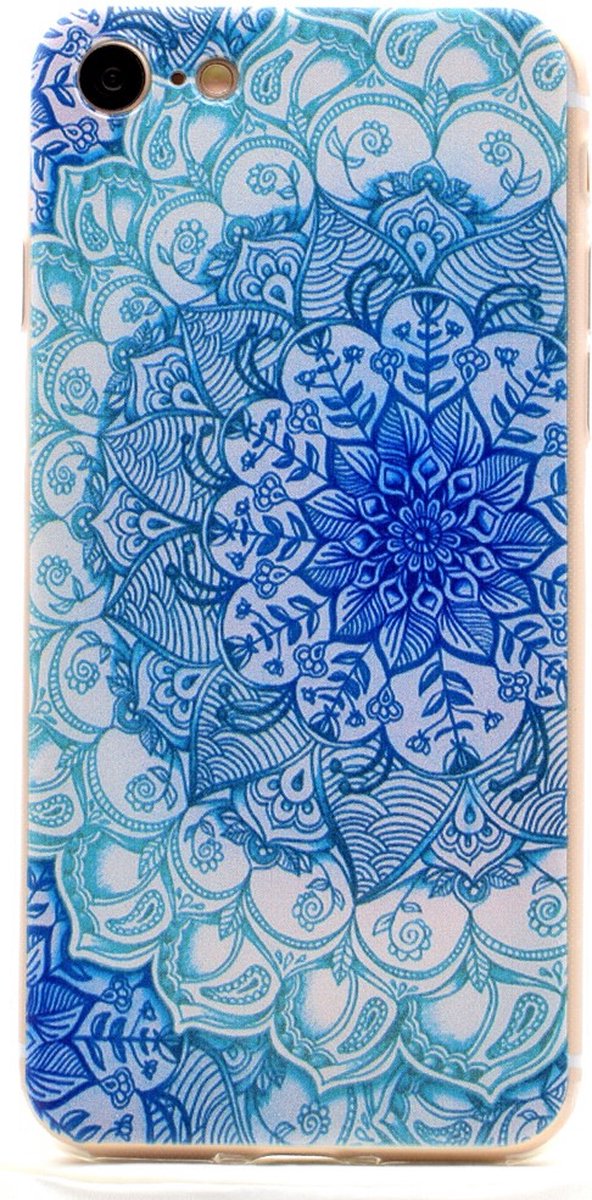 Peachy Mandala hoesje TPU geschikt voor iPhone 7 8 SE 2020 SE 2022 - Versiering Blauw