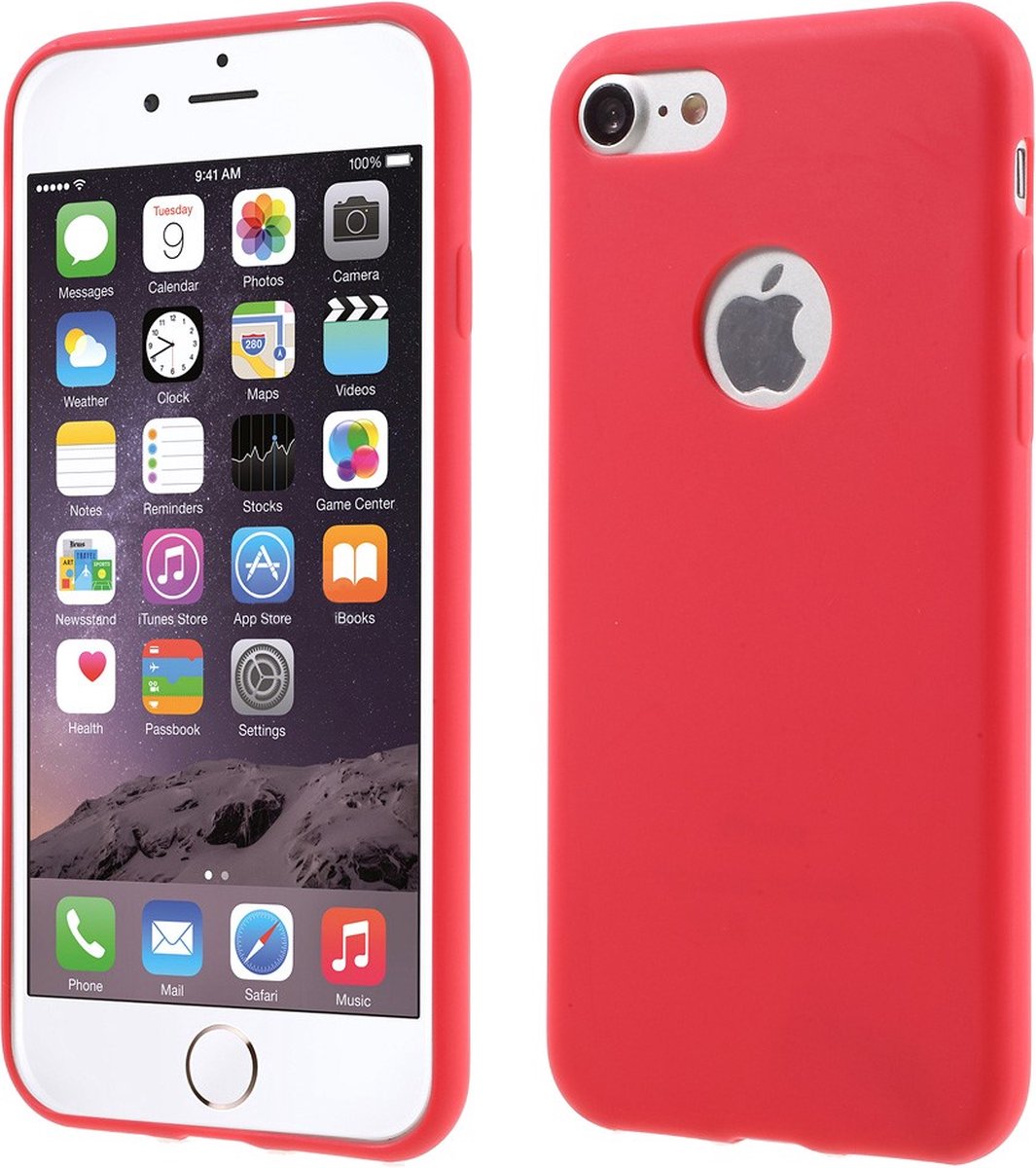 Peachy Effen rood gekleurde silicone hoesje iPhone 7 8 Rode cover Red case