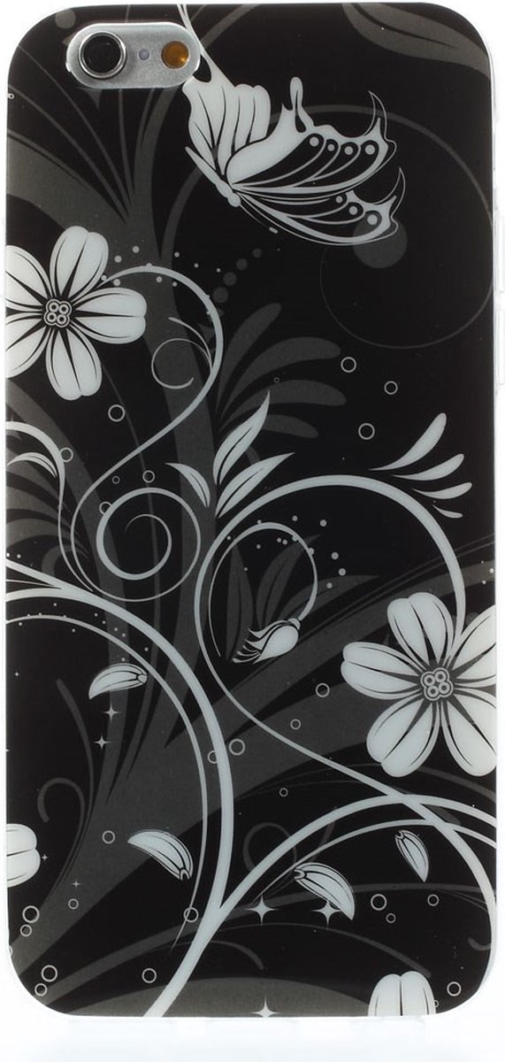 Peachy Zwart witte bloemen TPU hoesje geschikt voor iPhone 6 6s case