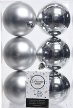6x Boules de Noël en plastique argenté 8 cm - Mat / brillant - Boules de Noël en plastique incassables - Décorations d'arbre de Noël argentées