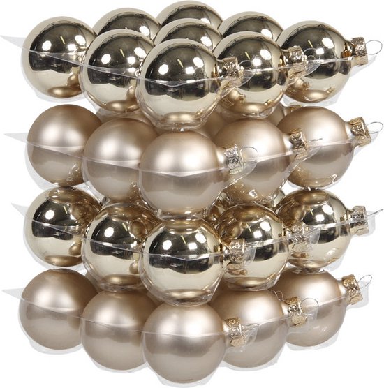 36x stuks kerstversiering kerstballen licht champagne (autumn blonde) van glas - 4 cm - mat/glans - Kerstboomversiering