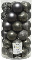 37x morceaux de boules de Noël en plastique anthracite (gris chaud) 6 cm - mat/brillant/paillettes - Boules de Noël en plastique incassables