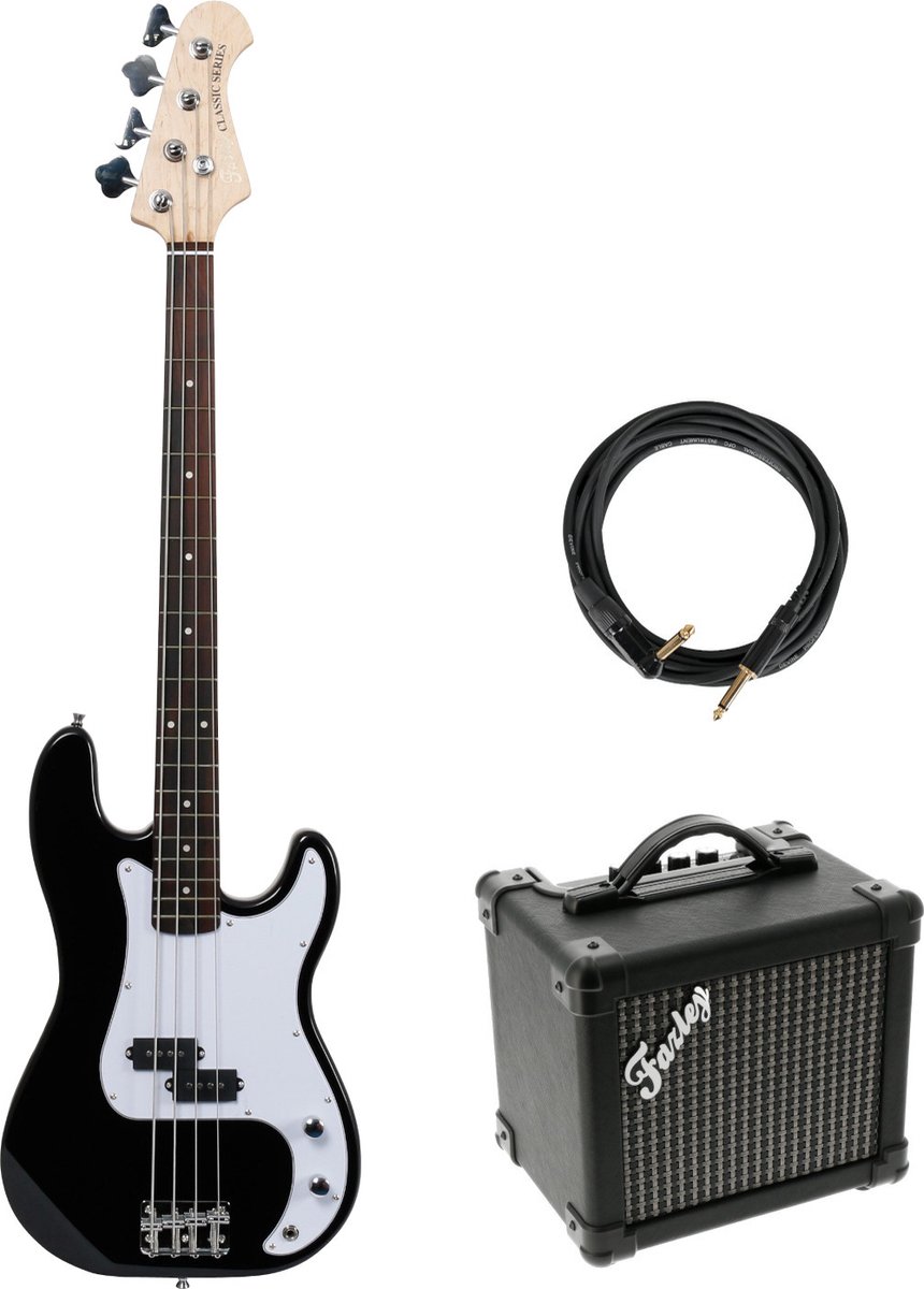 Fazley FPB118 Black elektrische basgitaar + versterker + kabel