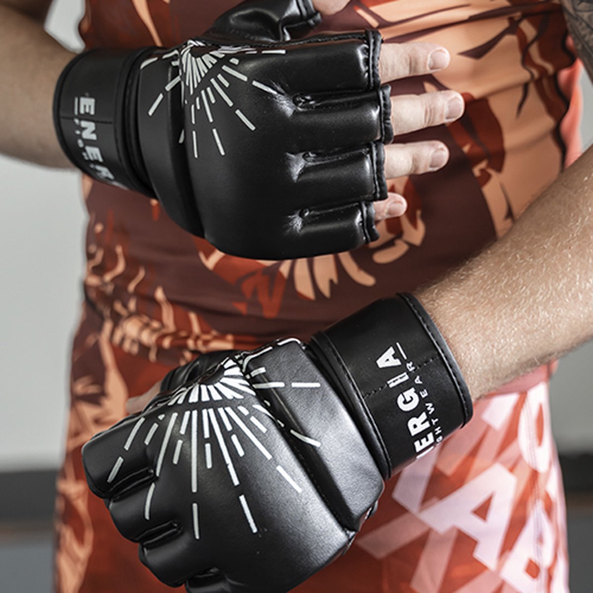 Energia Fightwear MMA Handschoenen M - 100% Leer - Klittenband Sluiting - Zachte Binnenvoering