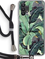 Case Company® - Samsung Galaxy A32 5G hoesje met Koord - Bananenbladeren - Telefoonhoesje met Zwart Koord - Bescherming aan alle Kanten en Over de Schermrand