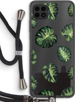 Case Company® - Samsung Galaxy A22 4G hoesje met Koord - Tropische bladeren - Telefoonhoesje met Zwart Koord - Bescherming aan alle Kanten en Over de Schermrand