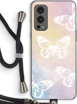 Case Company® - OnePlus Nord 2 5G hoesje met Koord - White butterfly - Telefoonhoesje met Zwart Koord - Bescherming aan alle Kanten en Over de Schermrand
