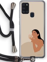 Case Company® - Samsung Galaxy A21s hoesje met Koord - Fresh coffee - Telefoonhoesje met Zwart Koord - Bescherming aan alle Kanten en Over de Schermrand