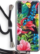 Case Company® - Samsung Galaxy A50 hoesje met Koord - Papegaaien - Telefoonhoesje met Zwart Koord - Bescherming aan alle Kanten en Over de Schermrand