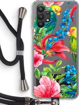 Case Company® - Samsung Galaxy A32 5G hoesje met Koord - Papegaaien - Telefoonhoesje met Zwart Koord - Bescherming aan alle Kanten en Over de Schermrand