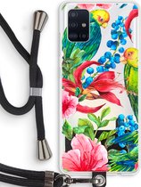 Case Company® - Samsung Galaxy A51 4G hoesje met Koord - Papegaaien - Telefoonhoesje met Zwart Koord - Bescherming aan alle Kanten en Over de Schermrand