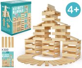 MiDeer 300 Massief Houten Plankjes met Voorbeeldboek - Domino & Archimedes Bouwstenen - Educatief speelgoed - Creativiteit Inspireren - Hout kleur set compatibel met KAPLA - Academ