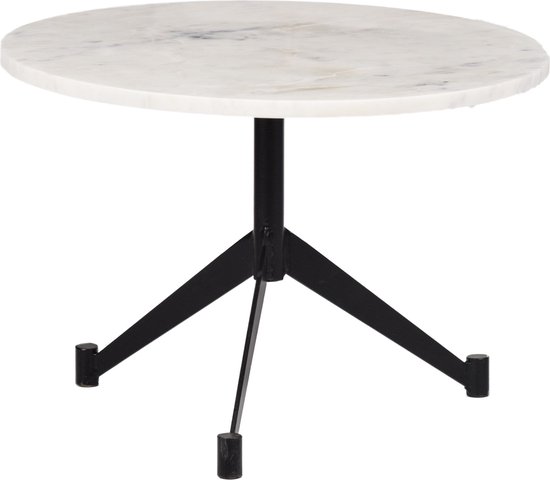 Marbre - Table basse - ronde 55cm - marbre - grain blanc - unique - à trois branches - acier - thermolaqué noir