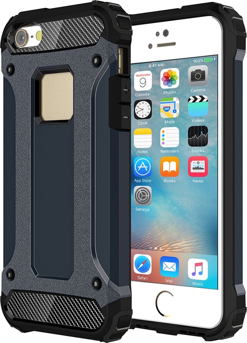 Mobigear Hoesje geschikt voor Apple iPhone SE (2016) Telefoonhoesje Hardcase | Mobigear Outdoor Backcover Shockproof | Schokbestendig iPhone SE (2016) Telefoonhoesje | Anti Shock Proof - Donkerblauw