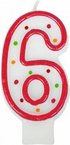 verjaardagskaars "6" wax 10 x 5 cm wit/rood