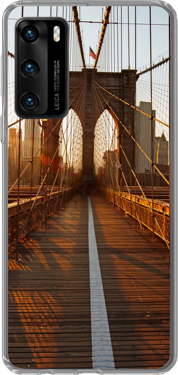 Telefoonhoesje Geschikt voor Huawei P40 hoesje - Brooklyn Bridge in New York tijdens zonsondergang - Siliconen Telefoonhoesje Telefoonhoesje