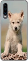 Geschikt voor Huawei P30 hoesje - Wolf - Kind - Hout - Siliconen Telefoonhoesje