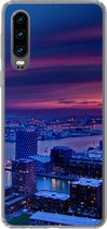Geschikt voor Huawei P30 hoesje - Rotterdam - Lucht - Roze - Siliconen Telefoonhoesje