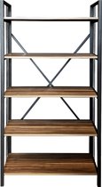 Wood House Medusa Wandkast Industrieel Hout en Metaal - Industriële Boekenkast - Open Vakkenkast - 5 Planken - Design Meubel -  Zwart en Bruin - 90x35x180
