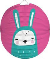 lampion Konijn junior 22 cm papier roze/groen