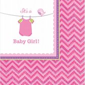 servetten Baby Girl 25 cm papier roze/wit 16 stuks