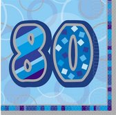 servetten cijfer '80' 33 x 33 cm 16 stuks blauw