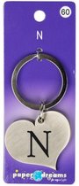 sleutelhanger hart letter N 10 x 4 cm staal zilver