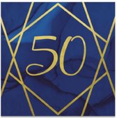 servetten '50' 33 cm papier goud/blauw 16 stuks