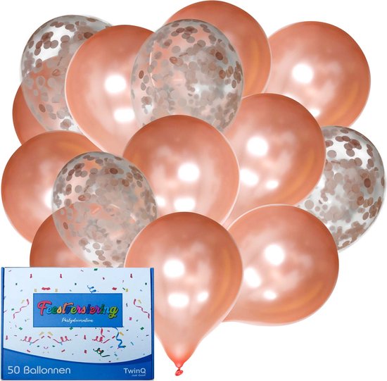 TwinQ 50x Rose Gouden Feest Confetti en Helium Ballonnen Set - Verjaardag Versiering - Bruiloft Sweet 16 Feest - Ballonnenboog - Latex