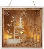 lijst kerstscene 6 led 15 cm hout naturel