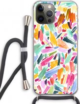 Case Company® - iPhone 12 Pro hoesje met Koord - Watercolor Brushstrokes - Telefoonhoesje met Zwart Koord - Extra Bescherming aan alle Kanten en Over de Schermrand