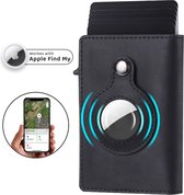 AirTag Wallet - Creditcardhouder - Kaarthouder - AirTag Pasjeshouder - Aluminium - Leer - RFID & NFC Beveiliging - Unisex - Geschikt voor Apple AirTag - Zwart