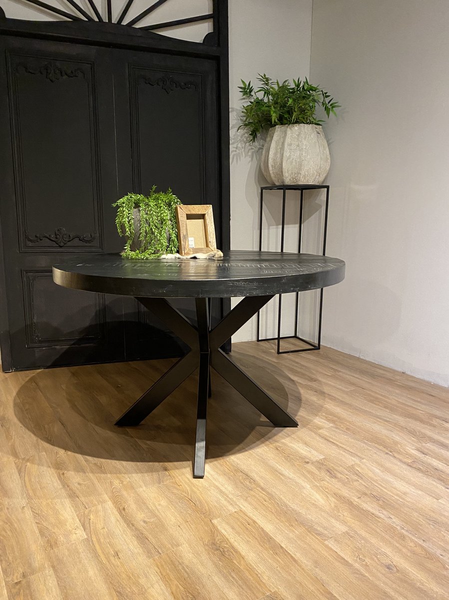 Ronde tafel zwart met spinpoot - 130 cm mango hout | bol.com