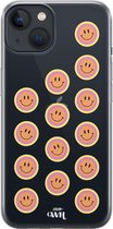 xoxo Wildhearts case voor iPhone 13 Mini - Smiley Double Orange - xoxo Wildhearts Transparant Case